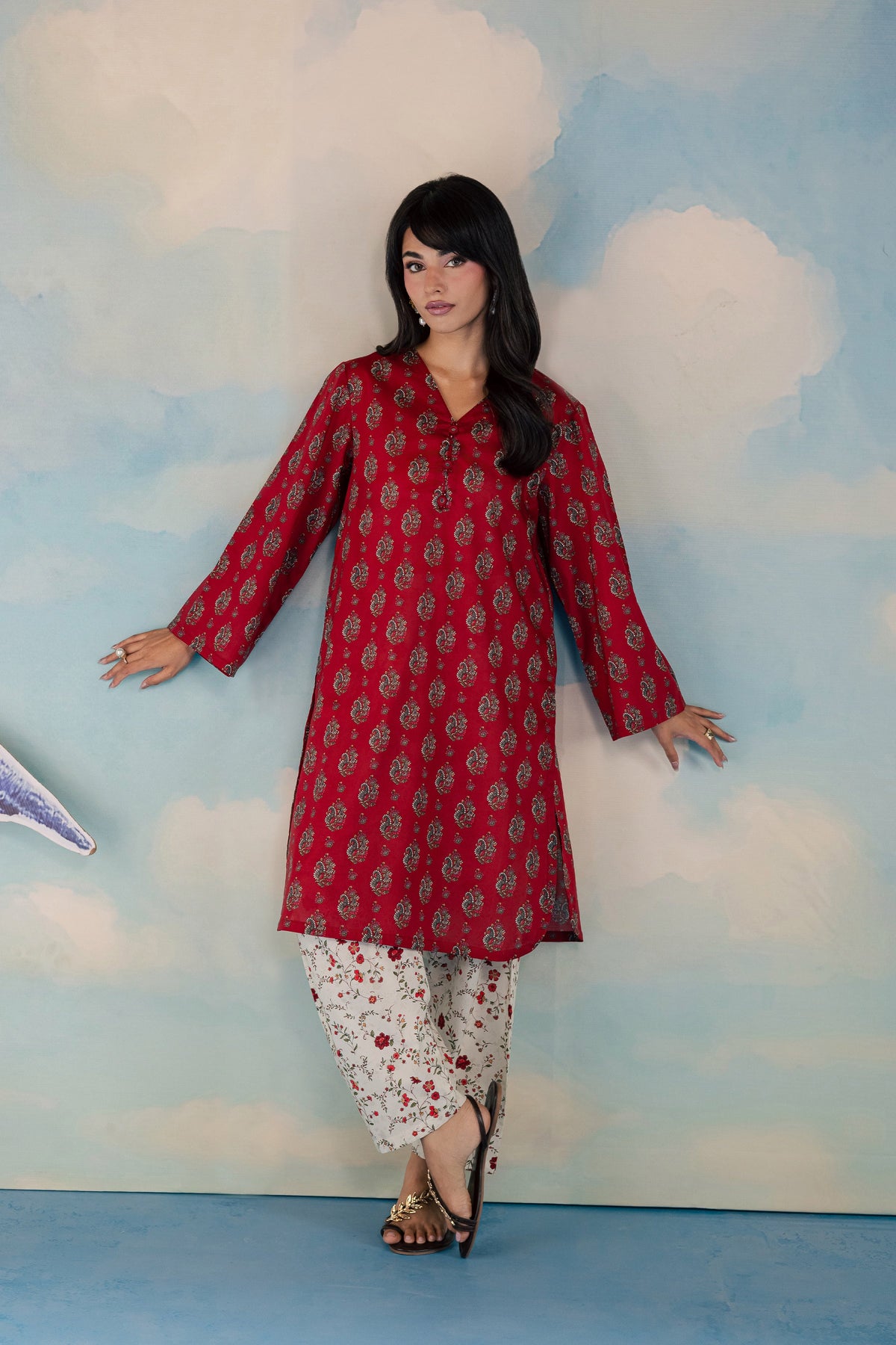 Red Naina 2Pc - Printed Lawn Dress