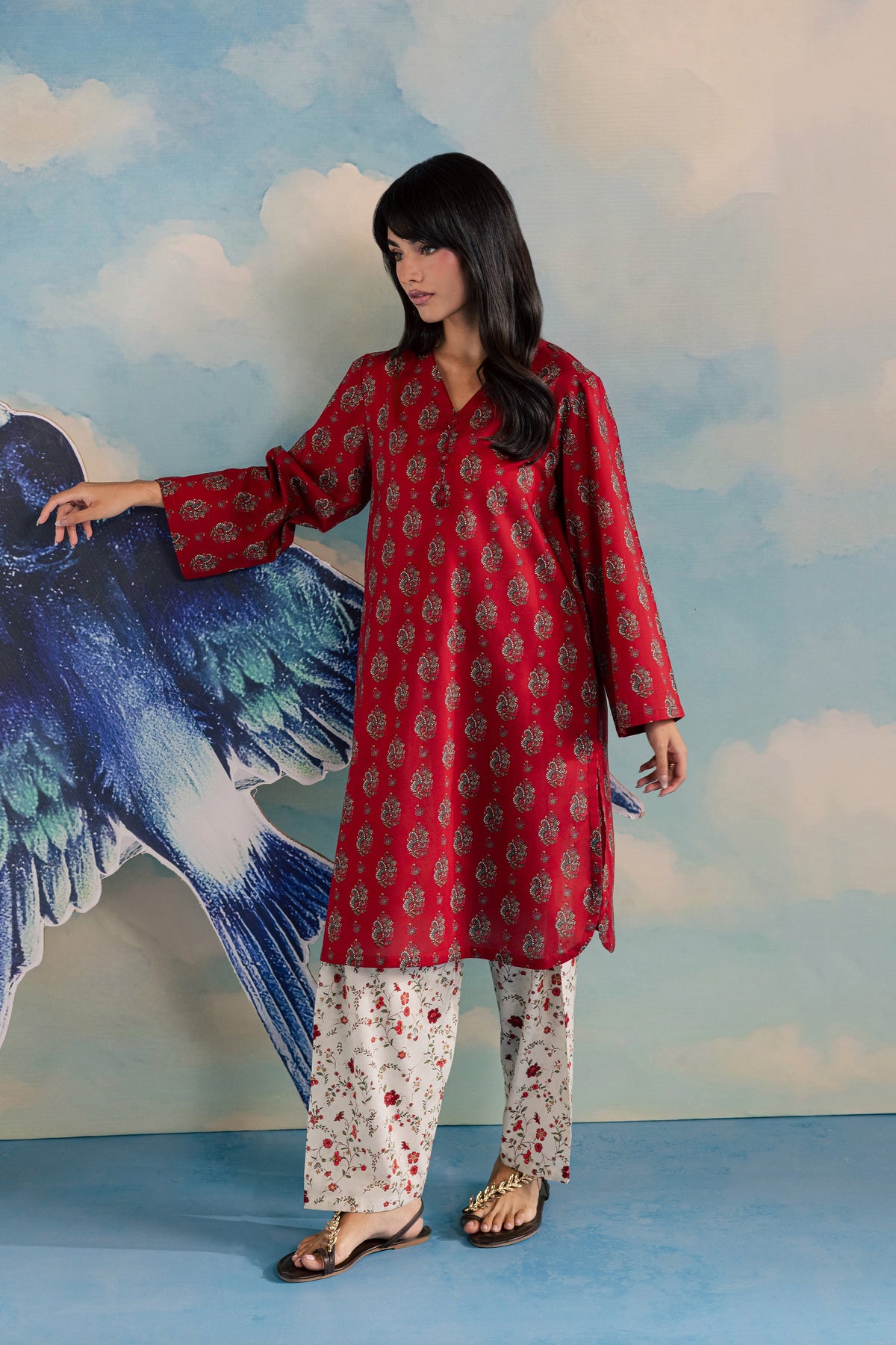 Red Naina 2Pc - Printed Lawn Dress