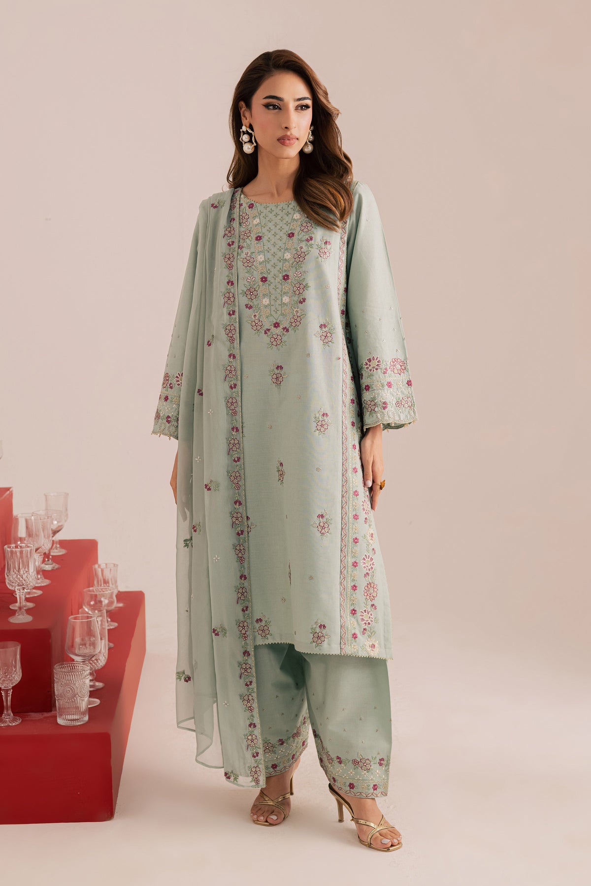 Reena 3Pc - Embroidered Khaddar Dress