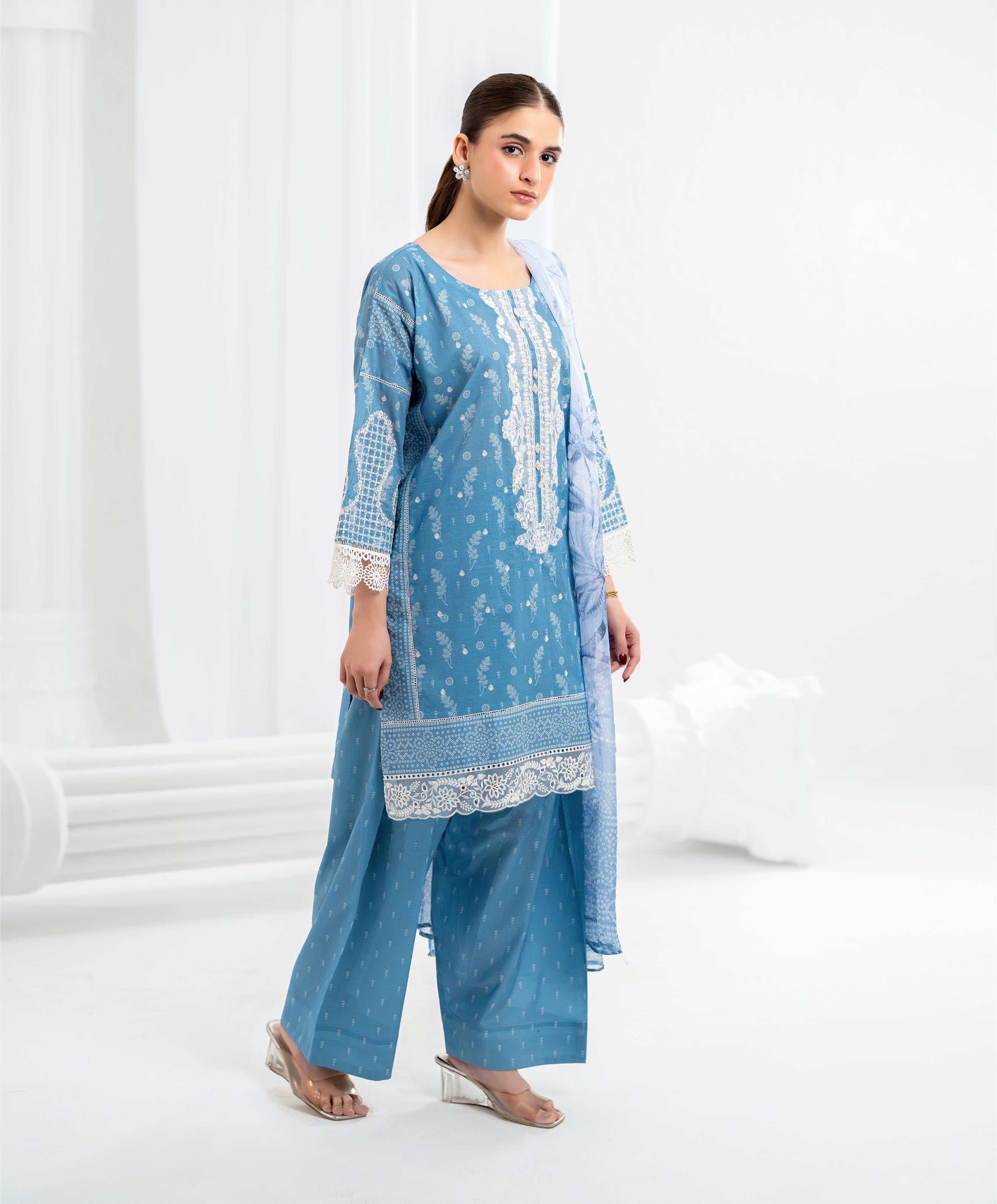 KEP-3P-003 SKY BLUE-LAWN STITCHED 3PC