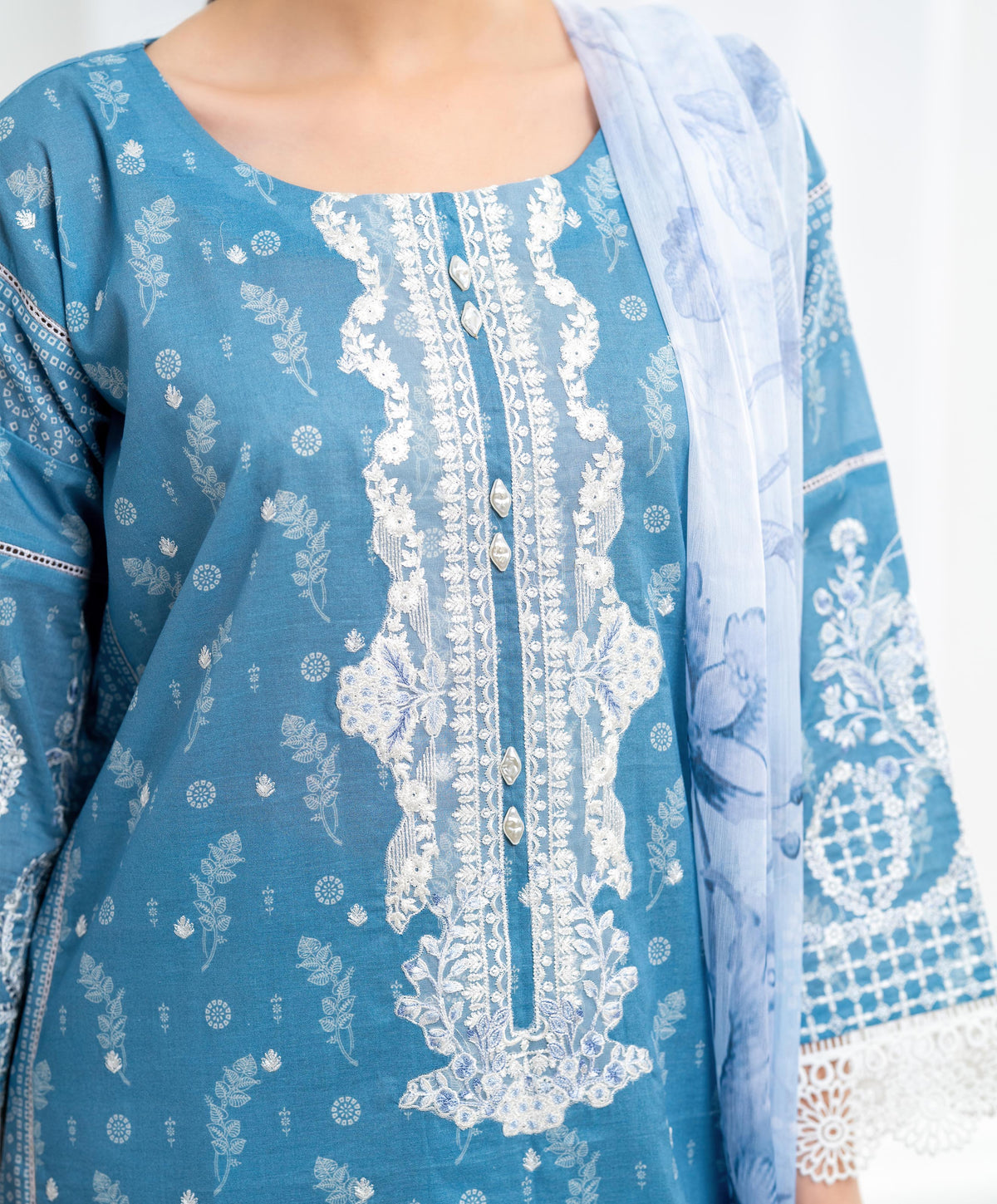 KEP-3P-003 SKY BLUE-LAWN STITCHED 3PC