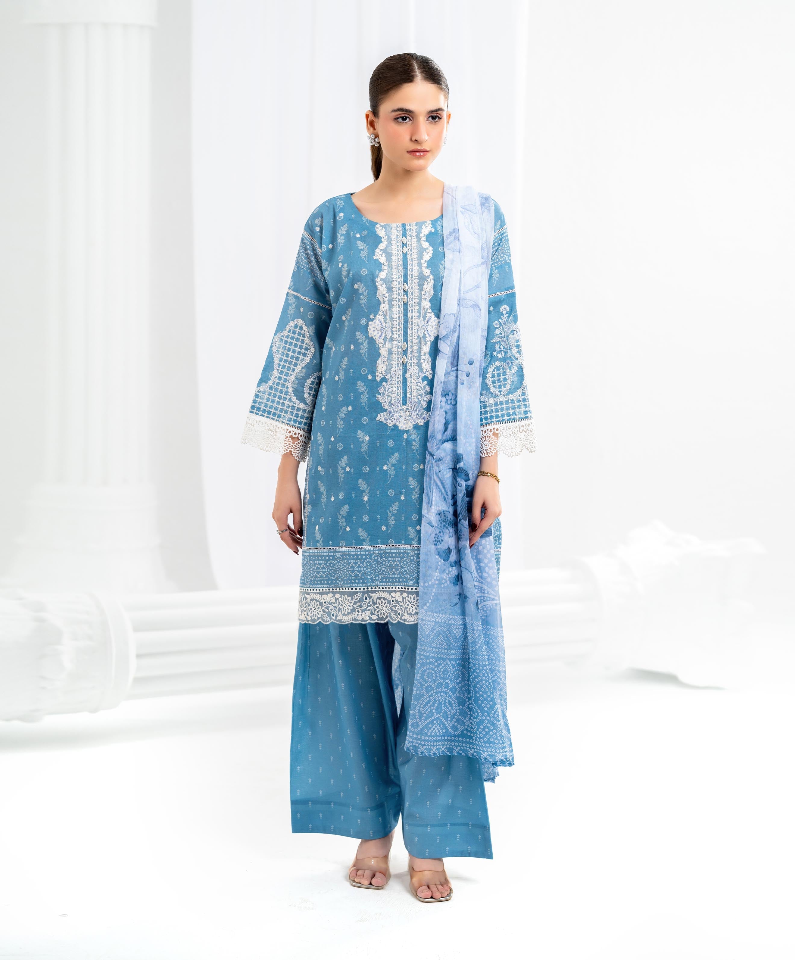 KEP-3P-003 SKY BLUE-LAWN STITCHED 3PC