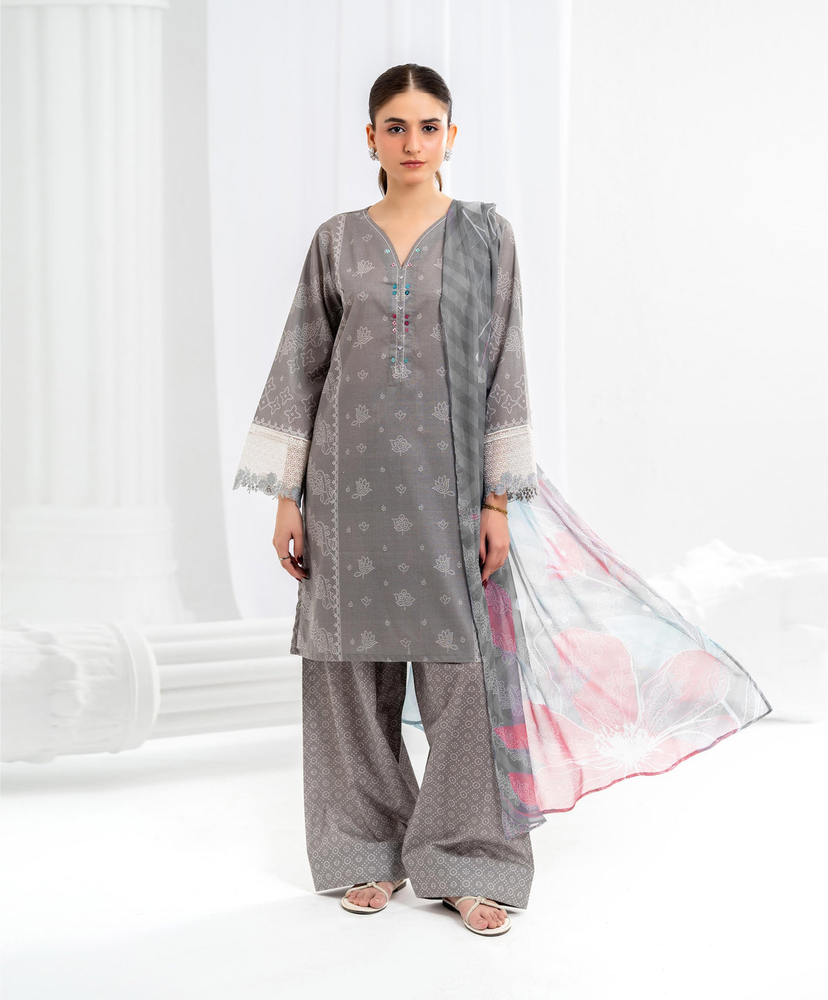 KEP-3P-004 GRAY-LAWN STITCHED 3PC