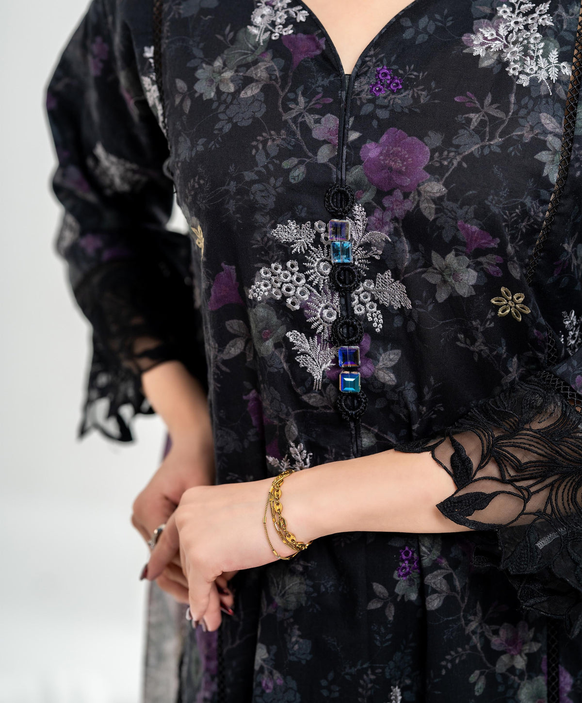KEP-3P-002 BLACK-LAWN STITCHED 3PC