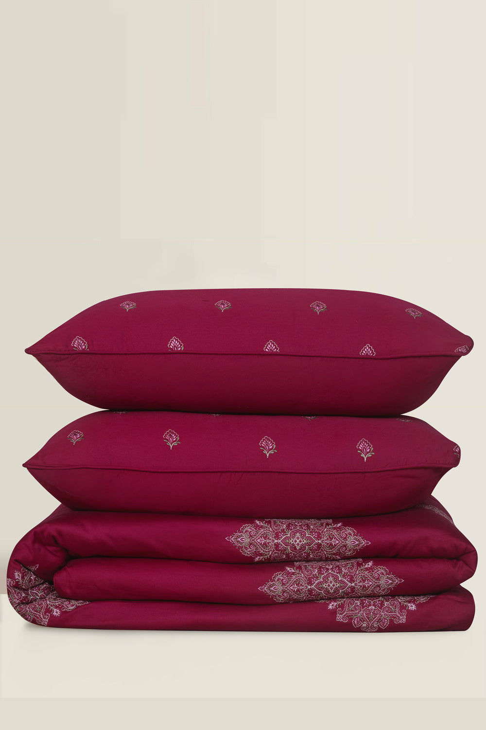 Ruby Gold Embroidered Quilt Cover Set