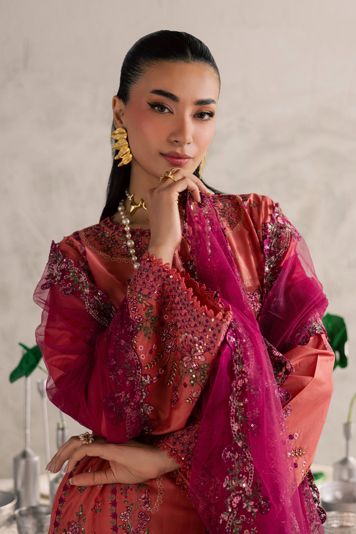 Rust Nazneen 3Pc - Festive Embroidered Lawn