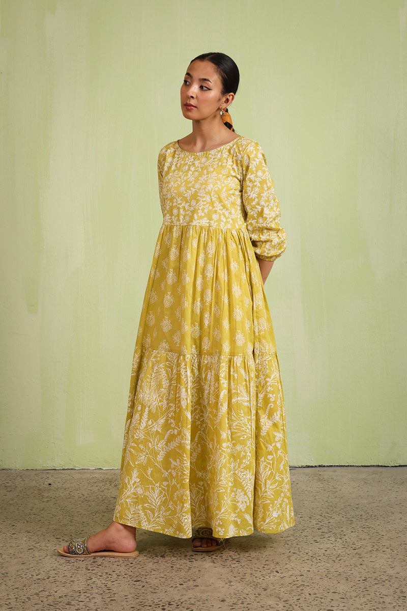 Sea Foam Flared Tiered Frock