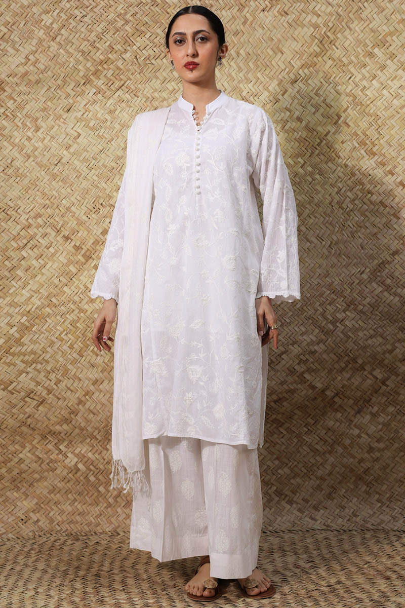 Embroidered White Whisper Suit