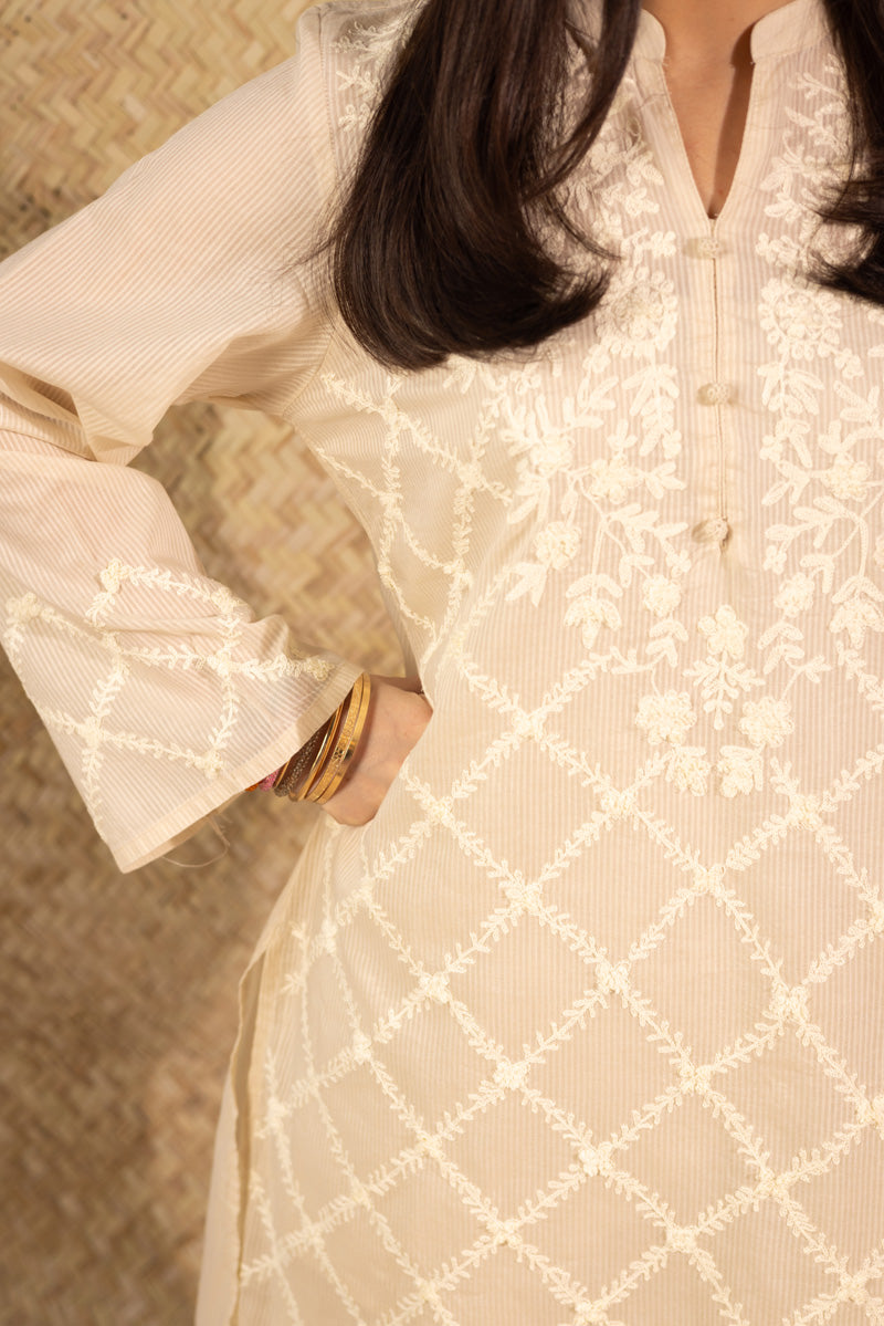 White Embroidered Gharara Set