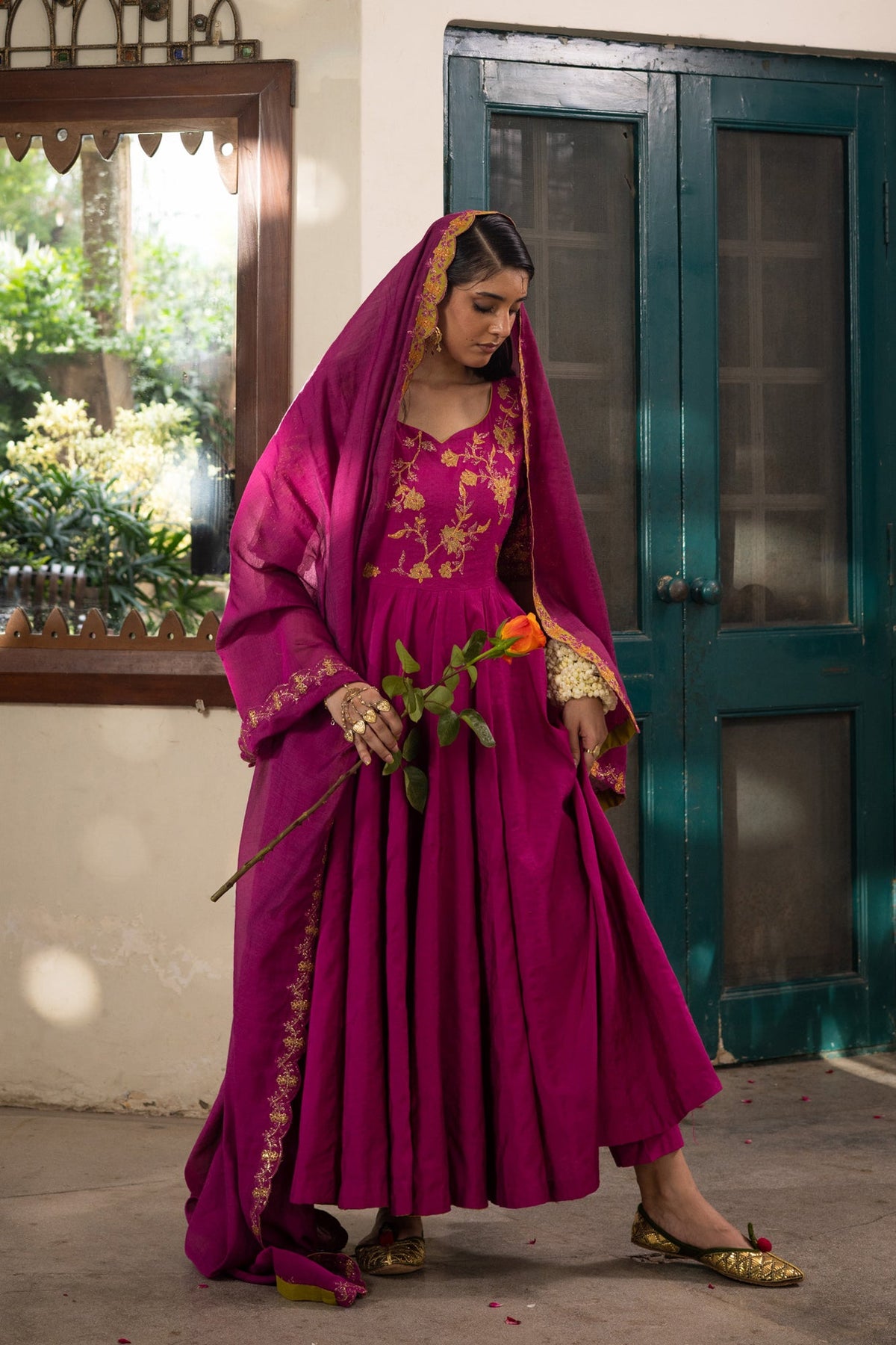 Embroidered Rosette Kalidaar Ensemble
