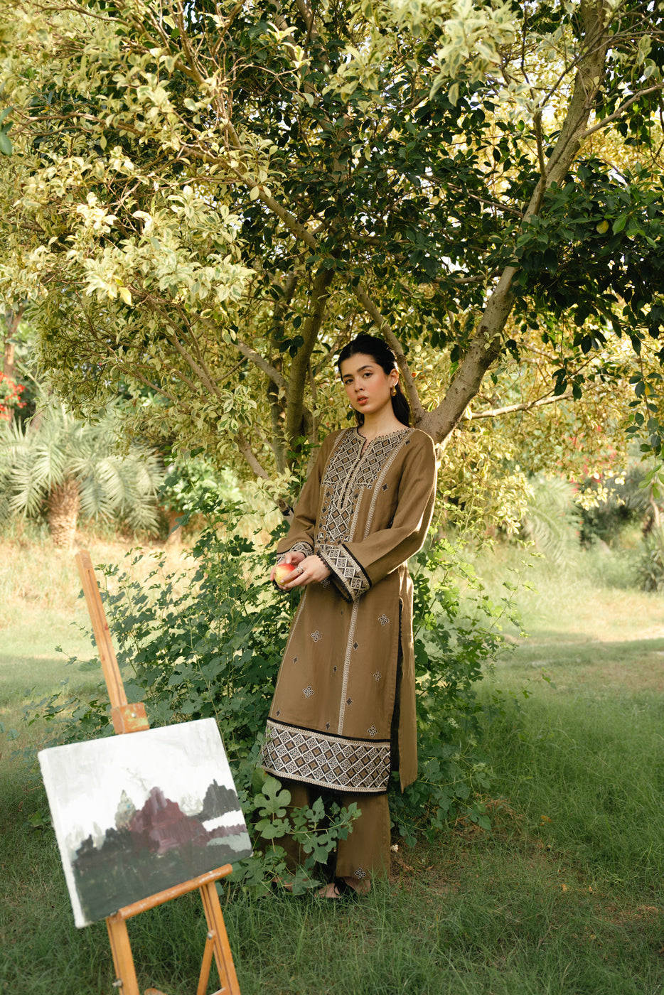 2 Piece Embroidered Khaddar Suit-Dijon Charm (Unstitched)