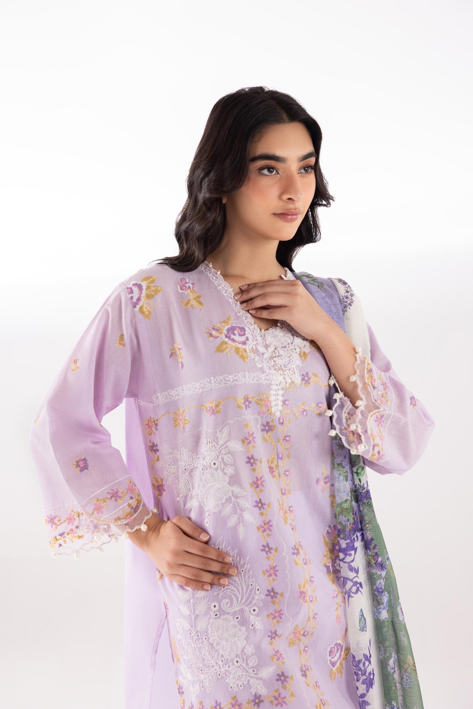 Stitched Embroidered Muzlin Lawn Suit