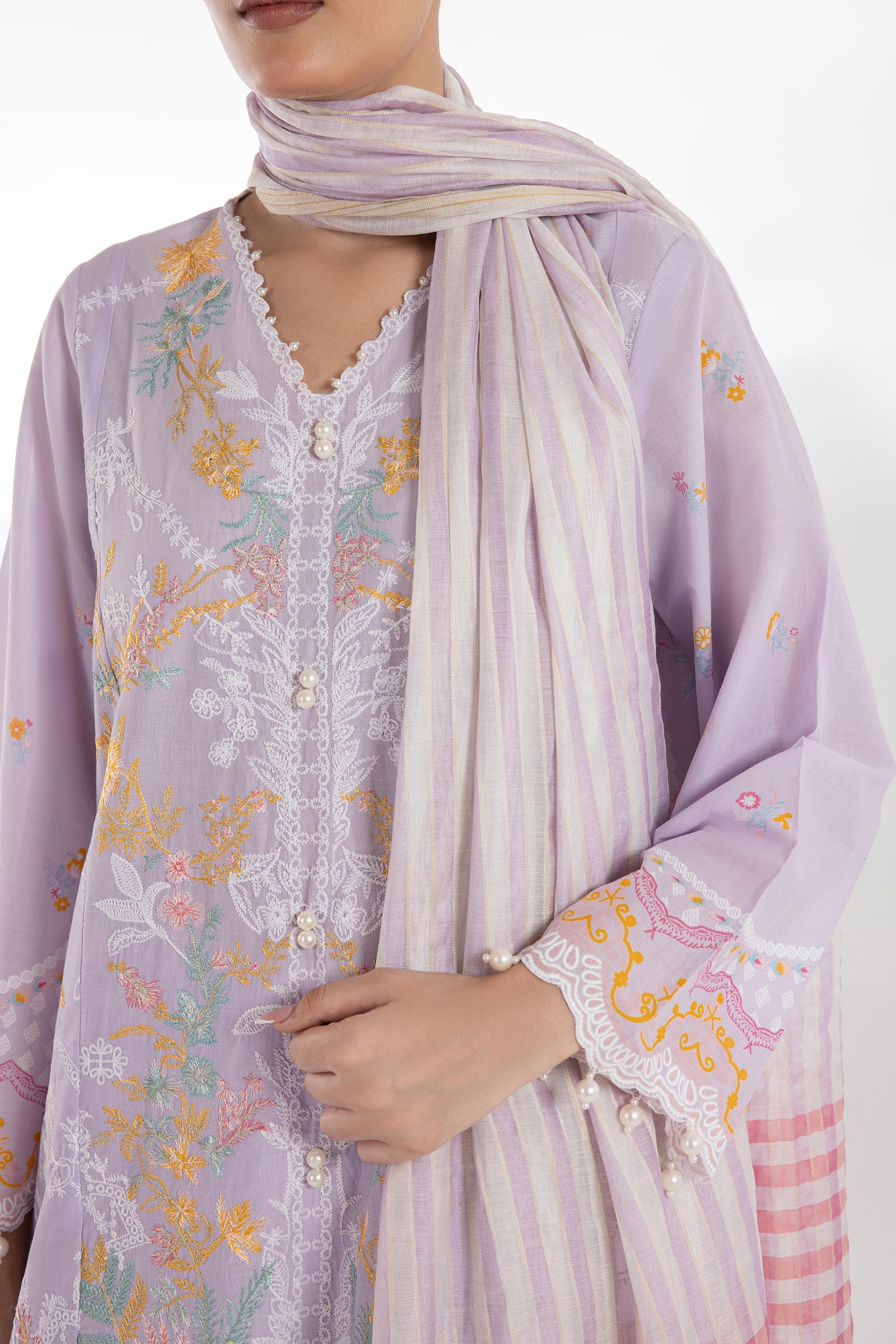 Stitched Embroidered Muzlin Lawn Suit