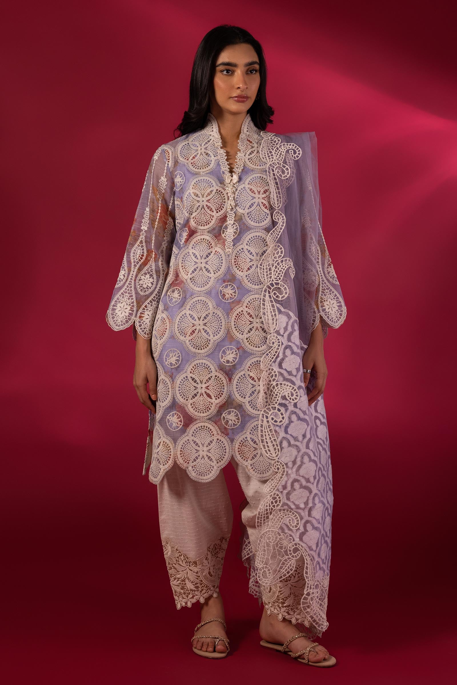 Stitched Embroidered Organza Shirt