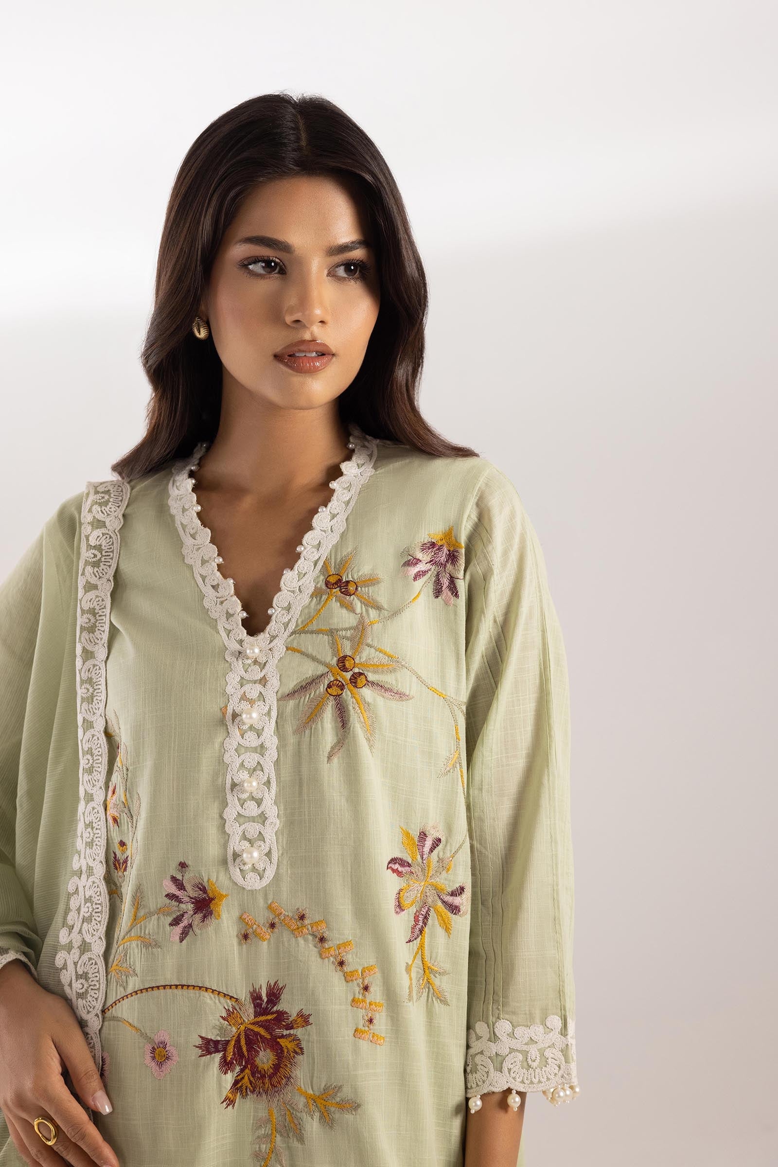 Stitched Embroidered Lawn Slub Shirt + Shalwar