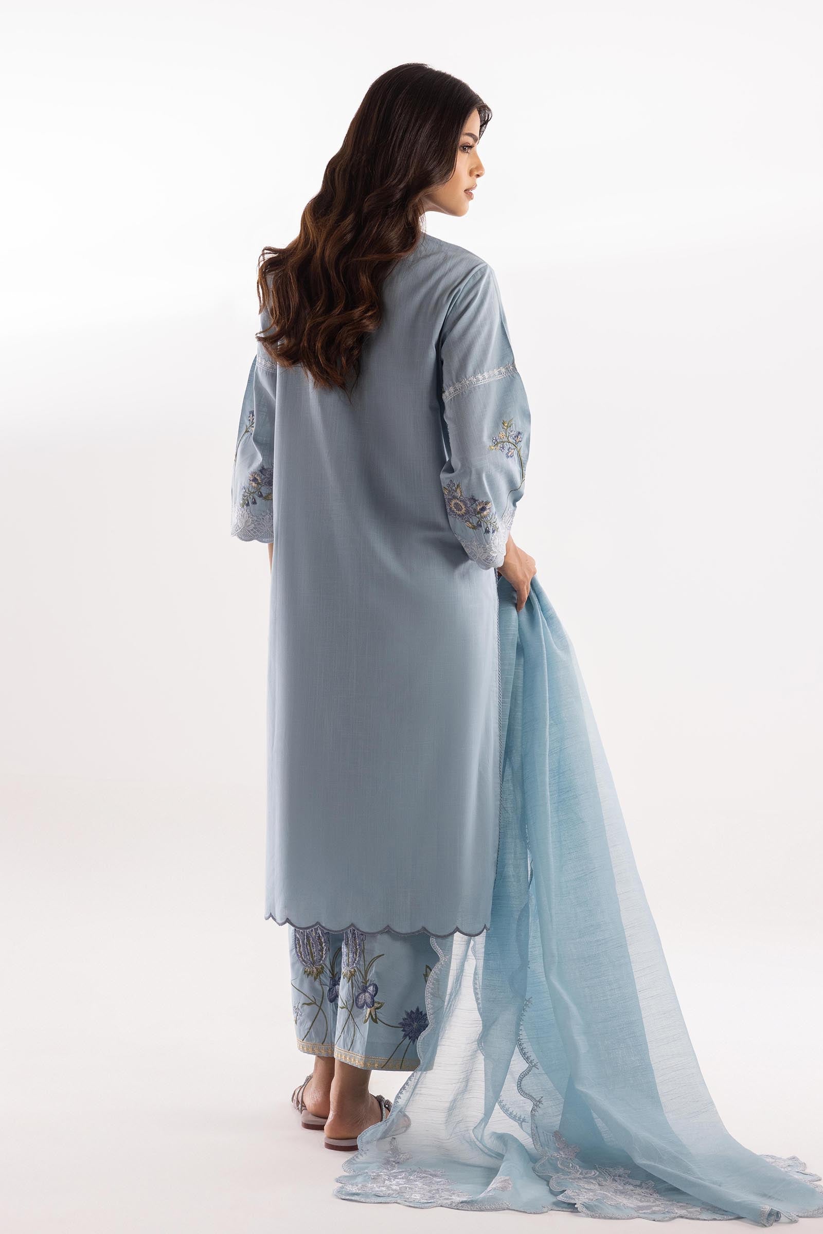 Stitched Embroidered Slub Lawn Shirt + Culotte