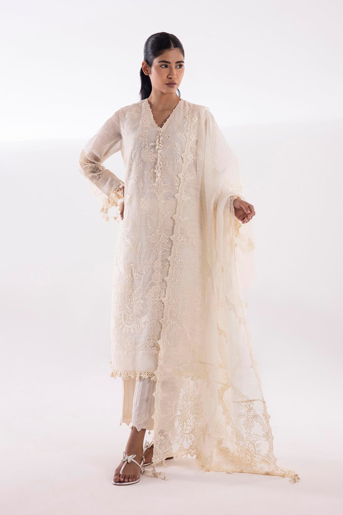 Stitched Cotton Net Dupatta