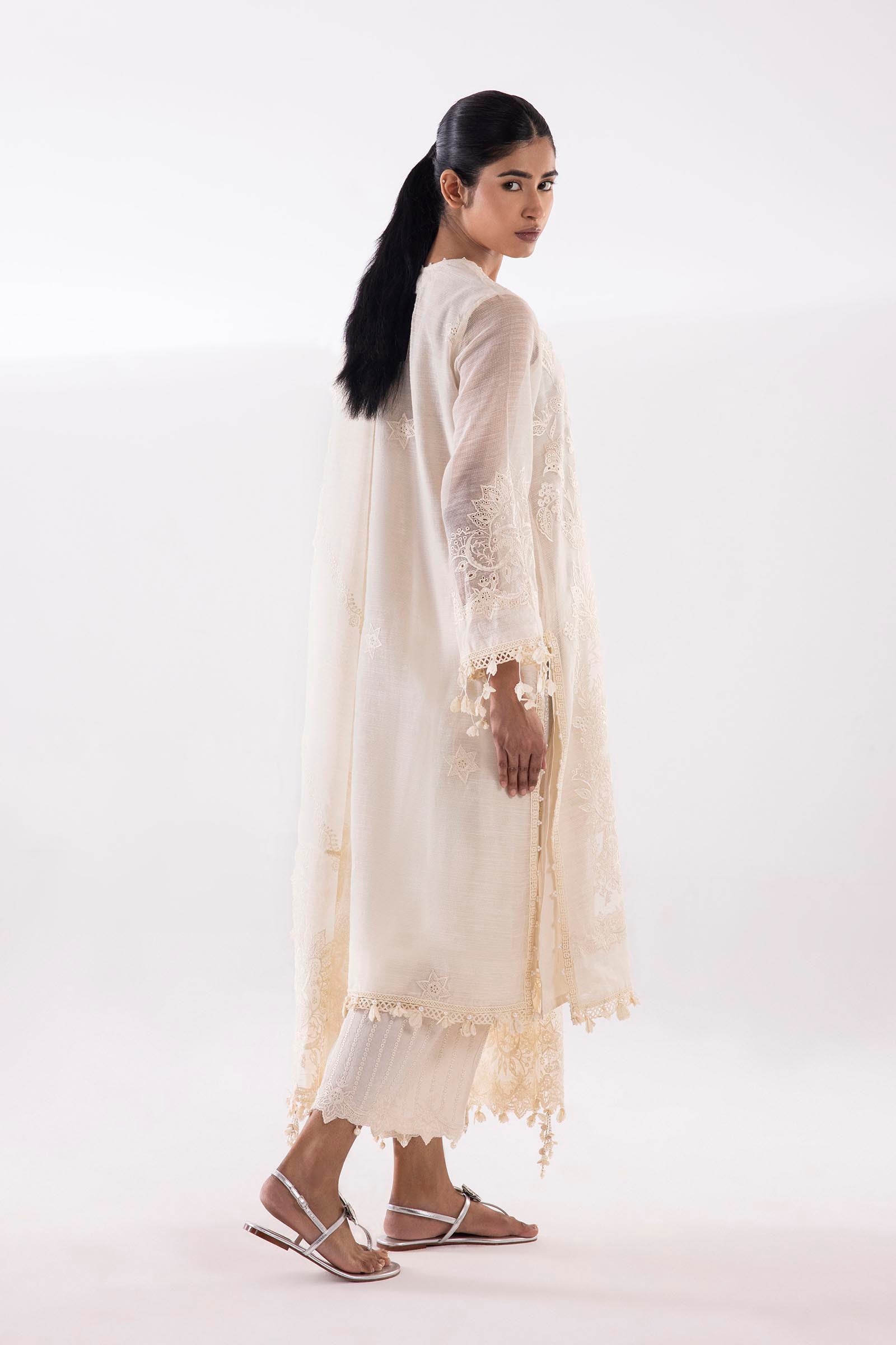 Stitched Embroidered Cotton Net Shirt