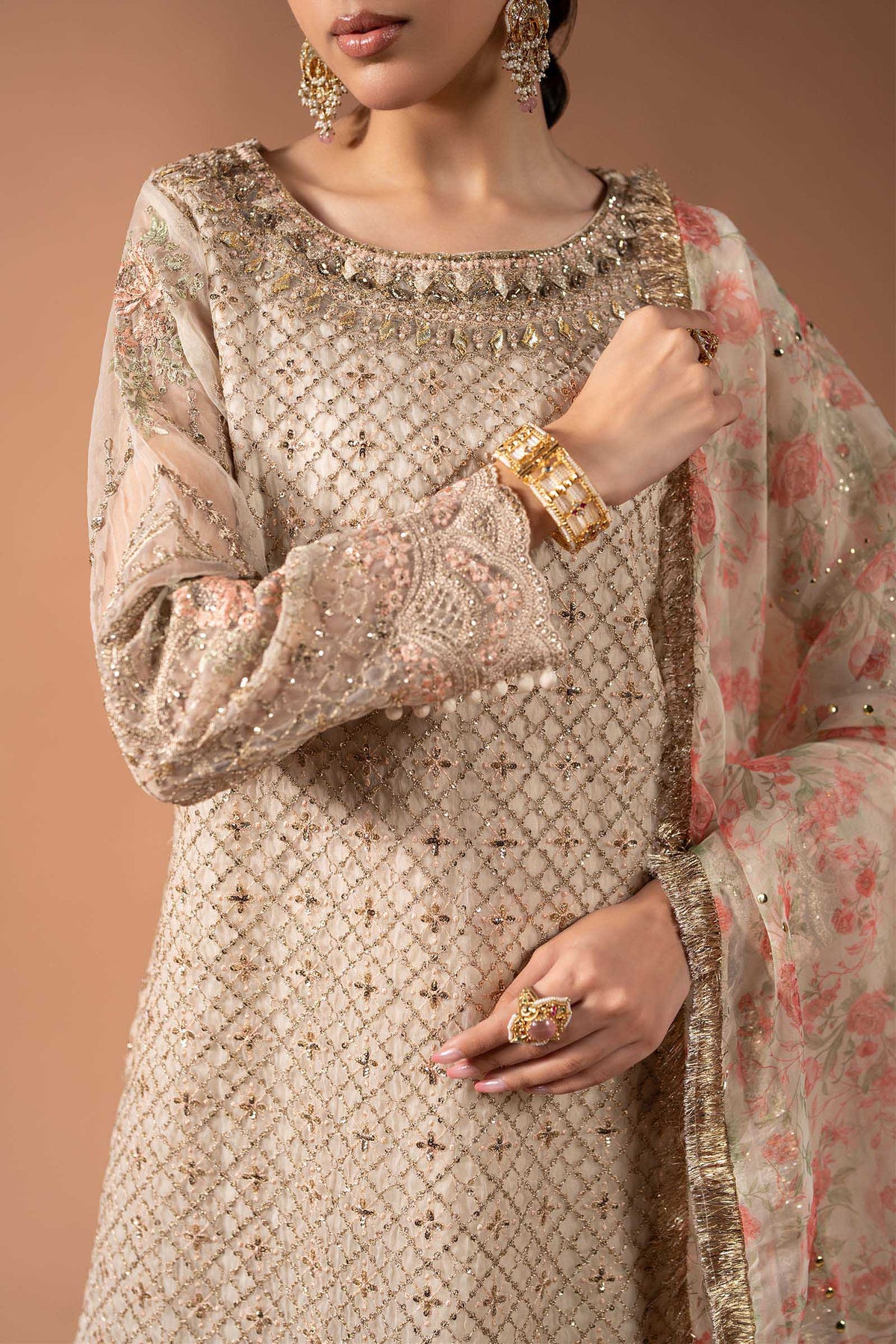 3 Piece Embroidered Organza Suit