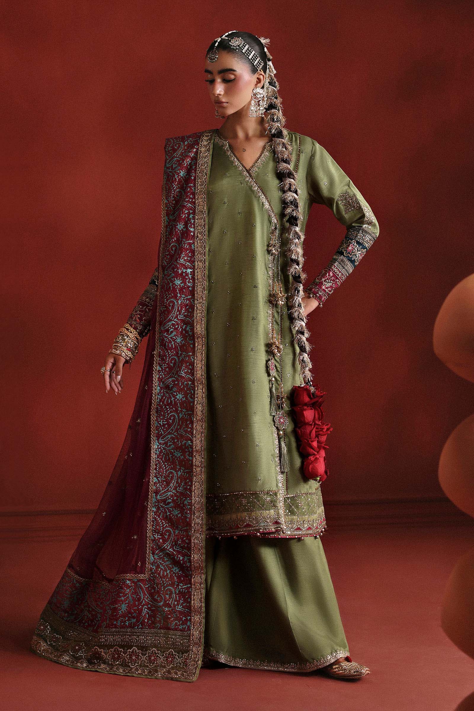 3 Piece Embroidered Raw Silk Suit
