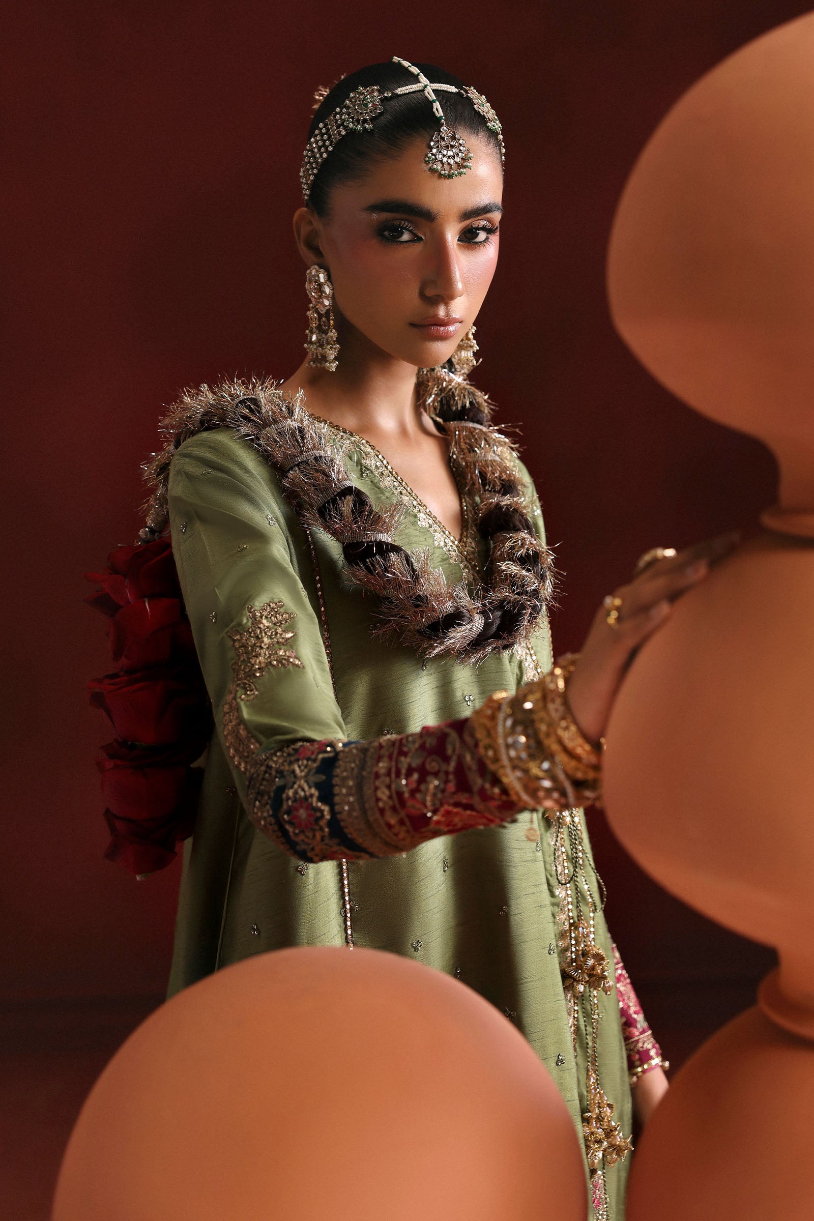 3 Piece Embroidered Raw Silk Suit