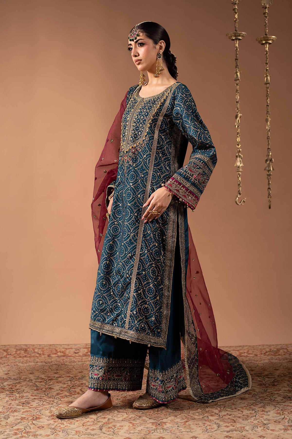 3 Piece Embroidered Raw Silk Suit