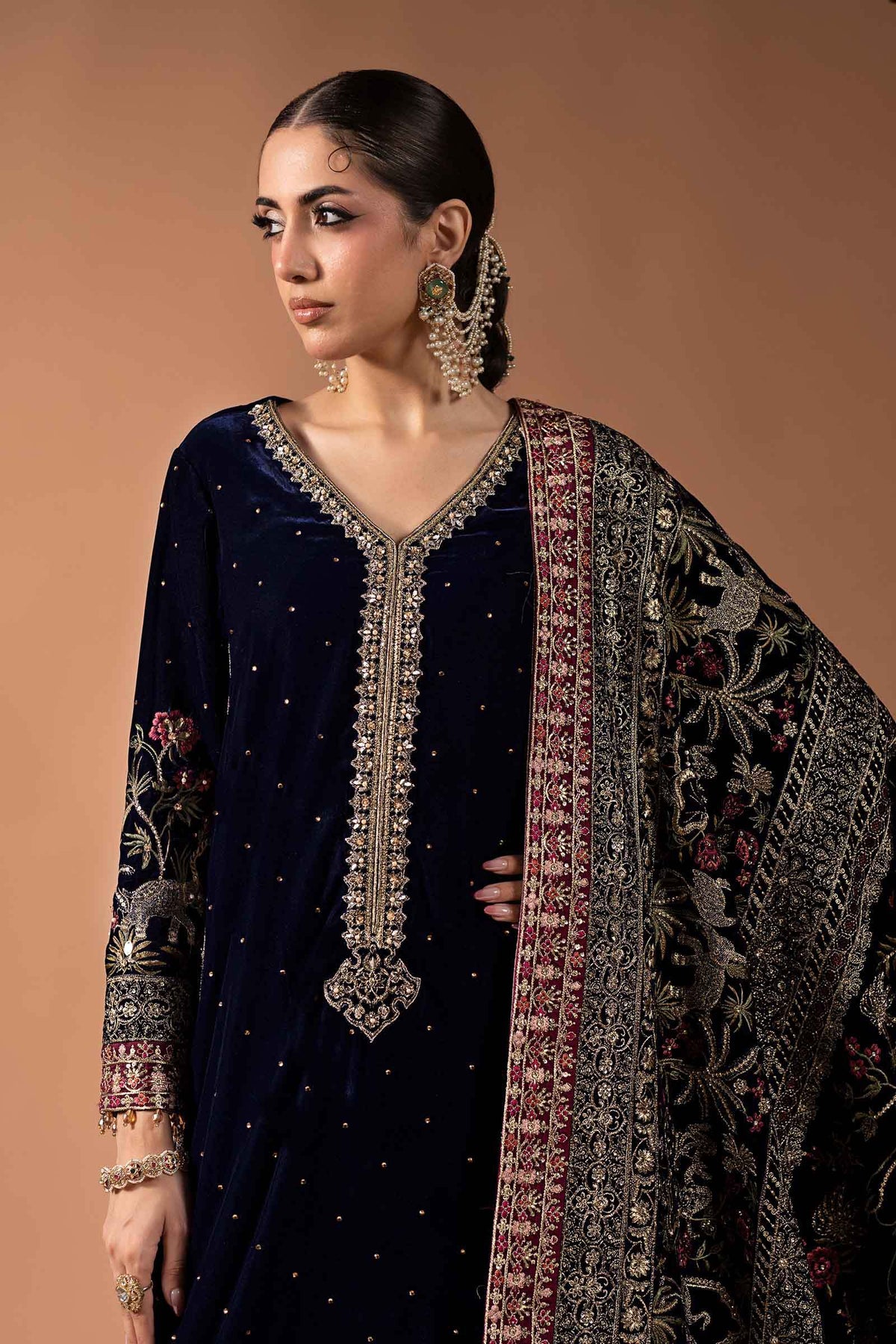 3 Piece Embroidered Velvet Suit