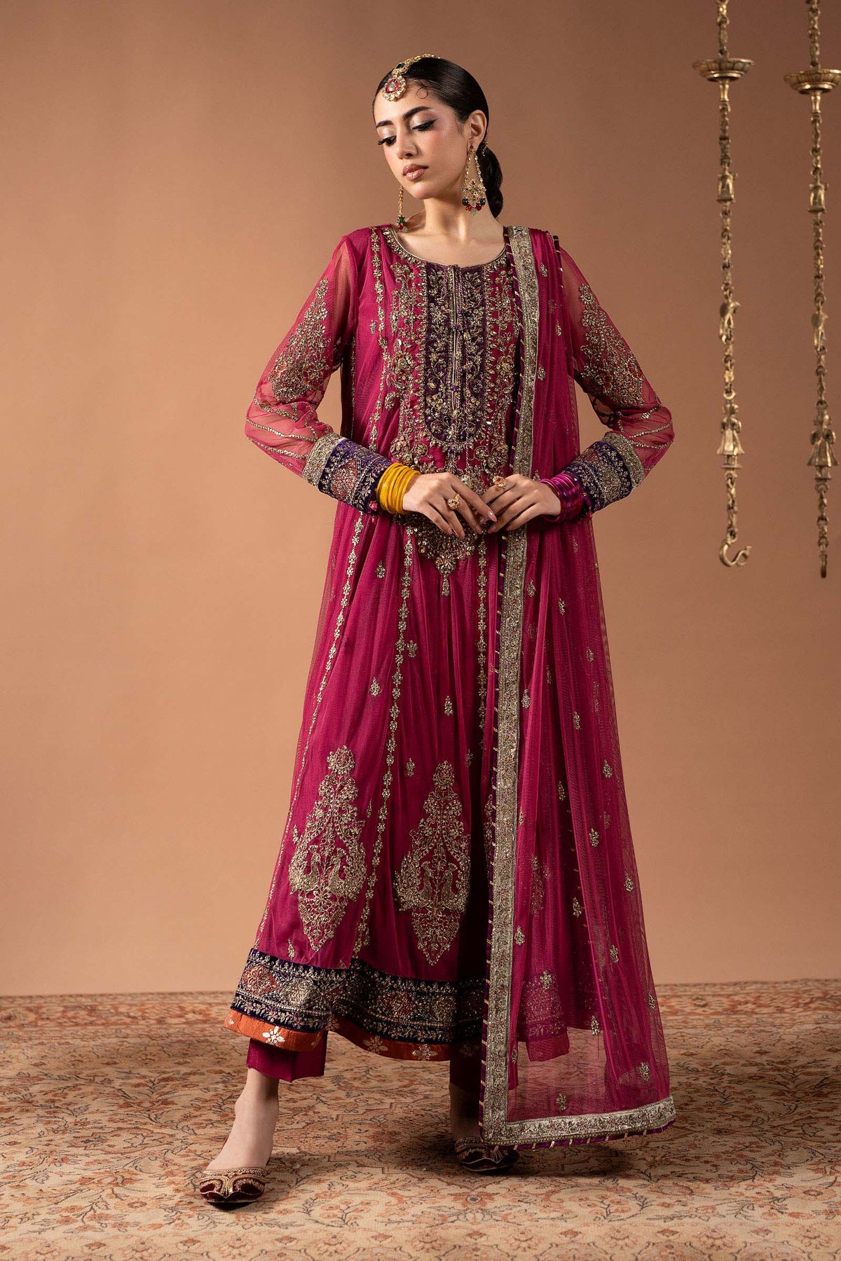 3 Piece Embroidered Net Suit - SFW2633-ESM-PNK