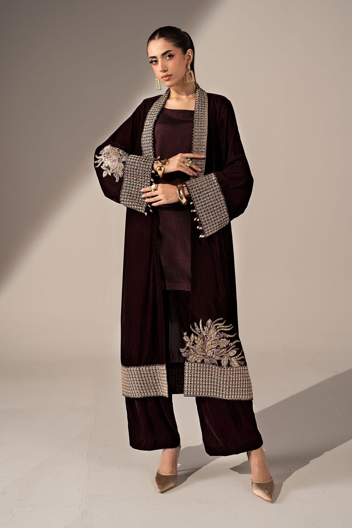3 Piece Embroidered Velvet Suit
