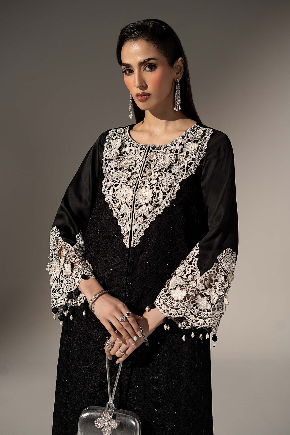 3 Piece Embroidered Cotton Satin Suit