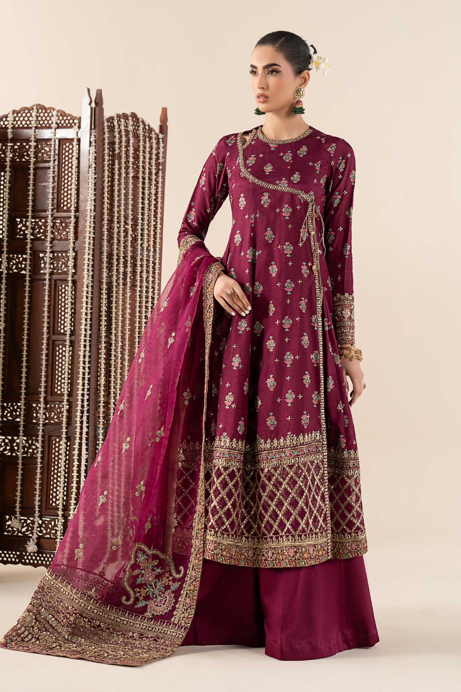 3 Piece Printed Raw Silk Suit