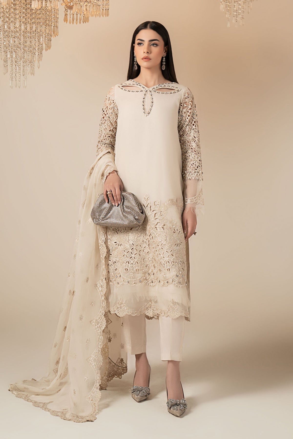 3 Piece Embroidered Organza Suit