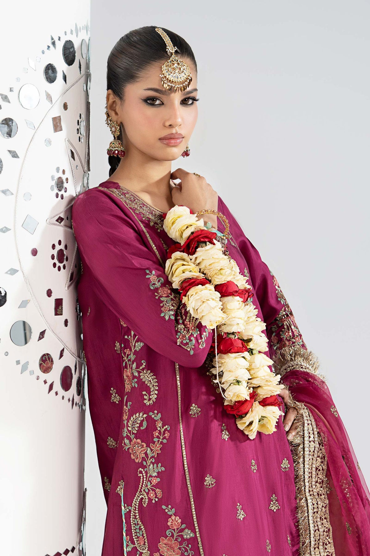 3 Piece Embroidered Raw Silk Suit - S2502R1-ESM-PNK