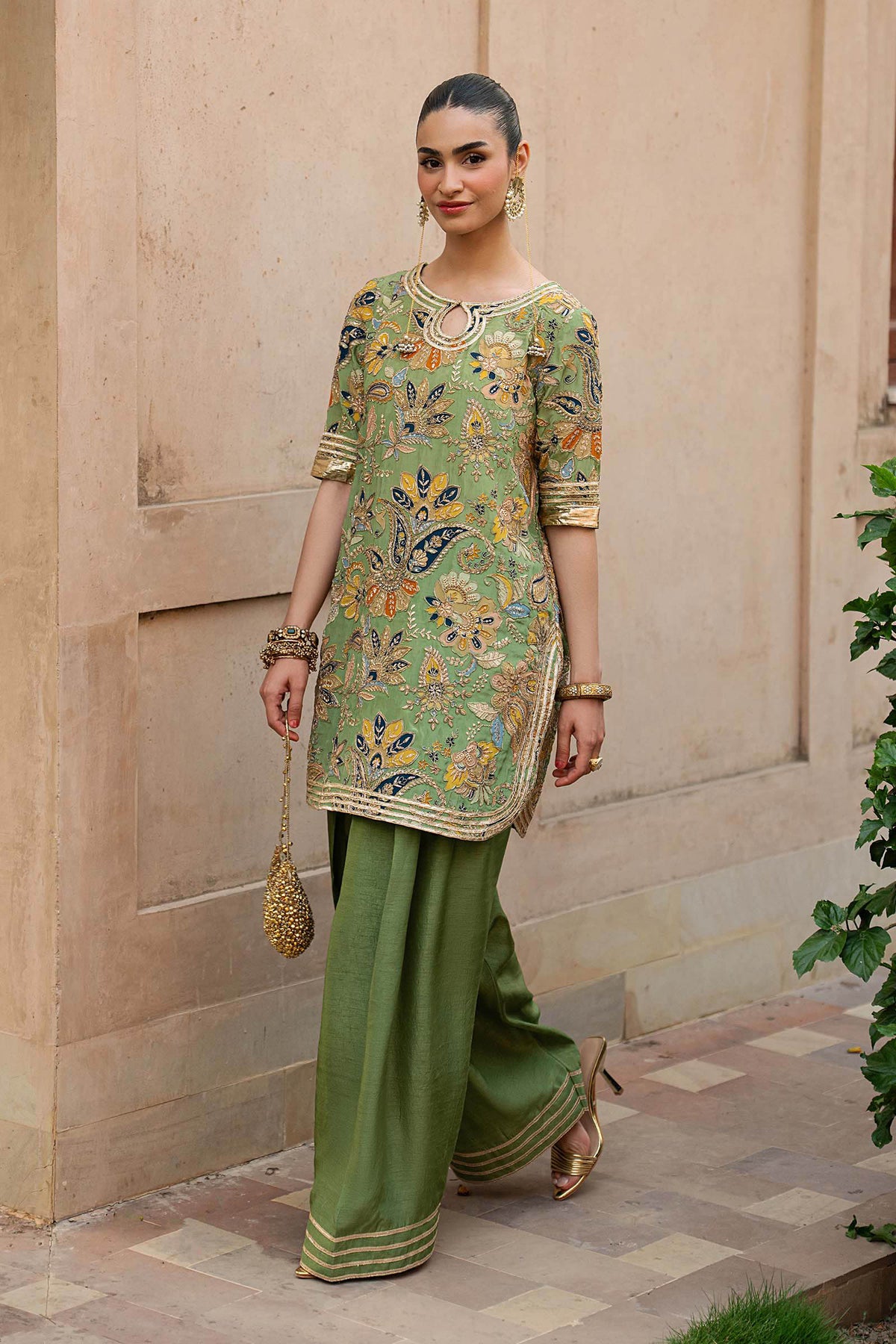 3 Piece Embroidered Raw Silk Suit