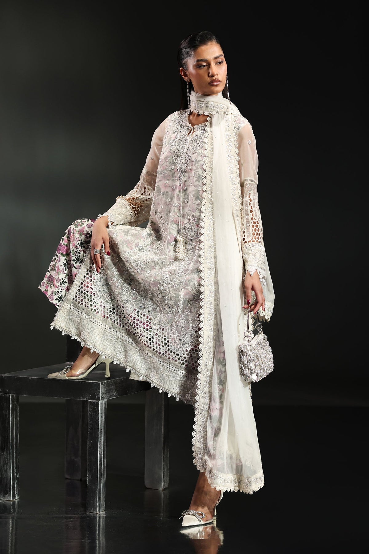 3 Piece Embroidered Organza Suit - SFA2611-ESM-OFW