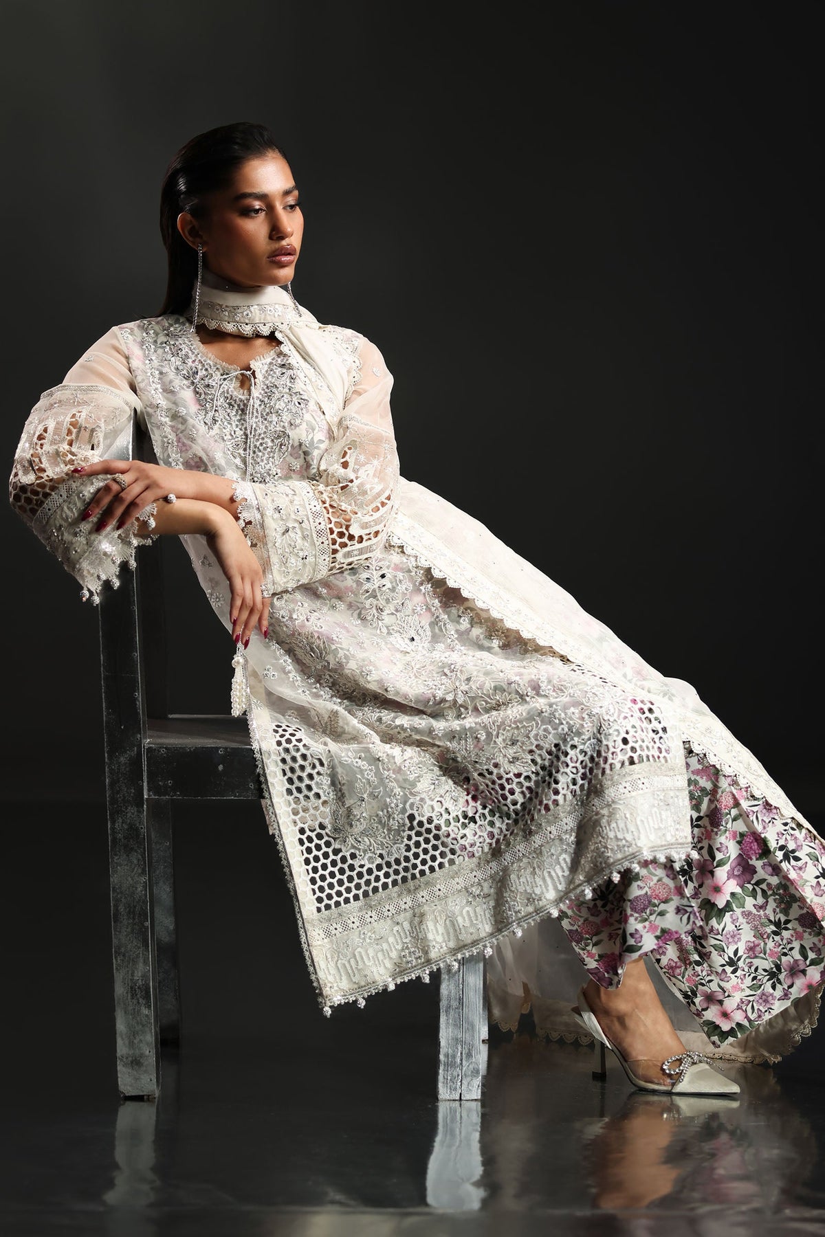 3 Piece Embroidered Organza Suit - SFA2611-ESM-OFW