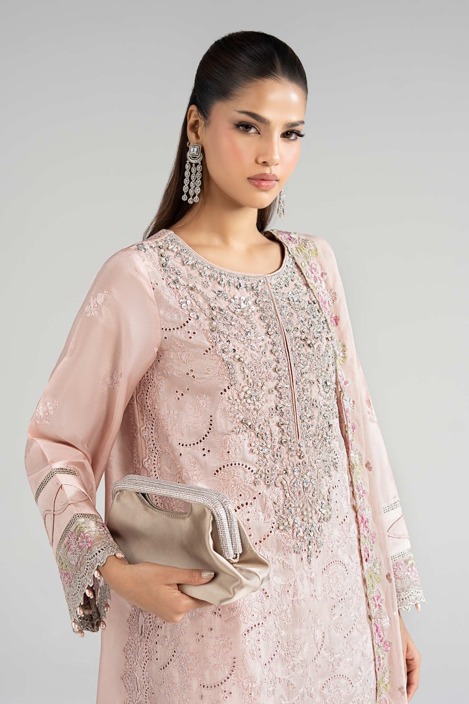 3 Piece Embroidered Tissue Silk Suit