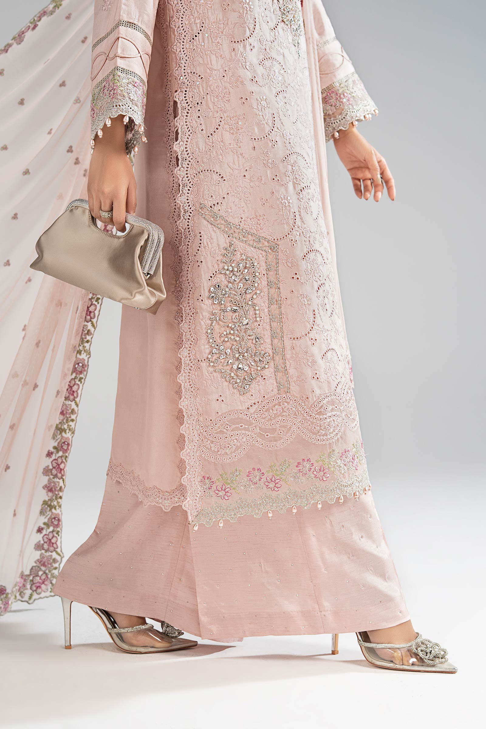 3 Piece Embroidered Tissue Silk Suit