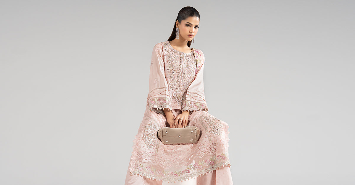3 Piece Embroidered Tissue Silk Suit