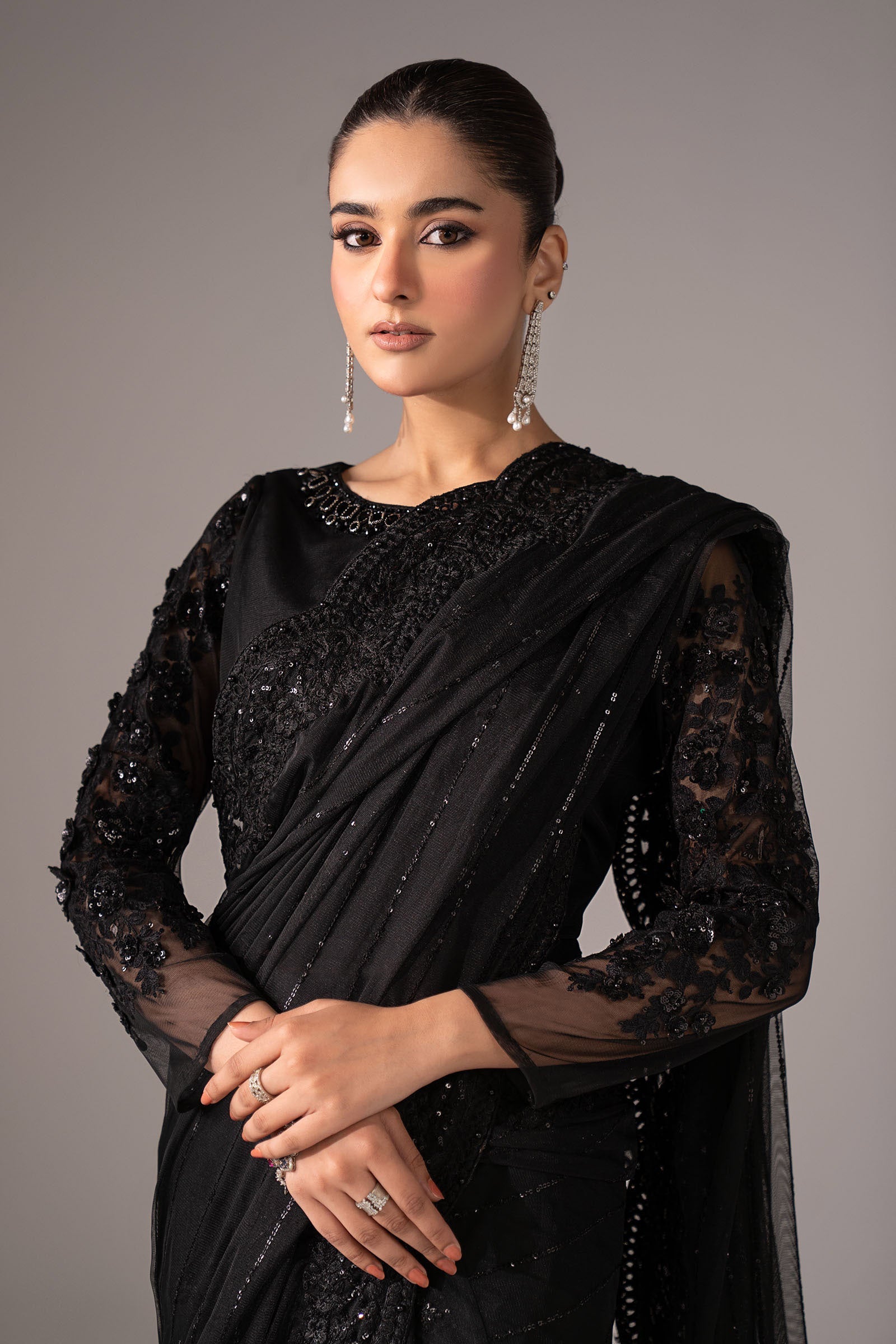 Embroidered Net Saree