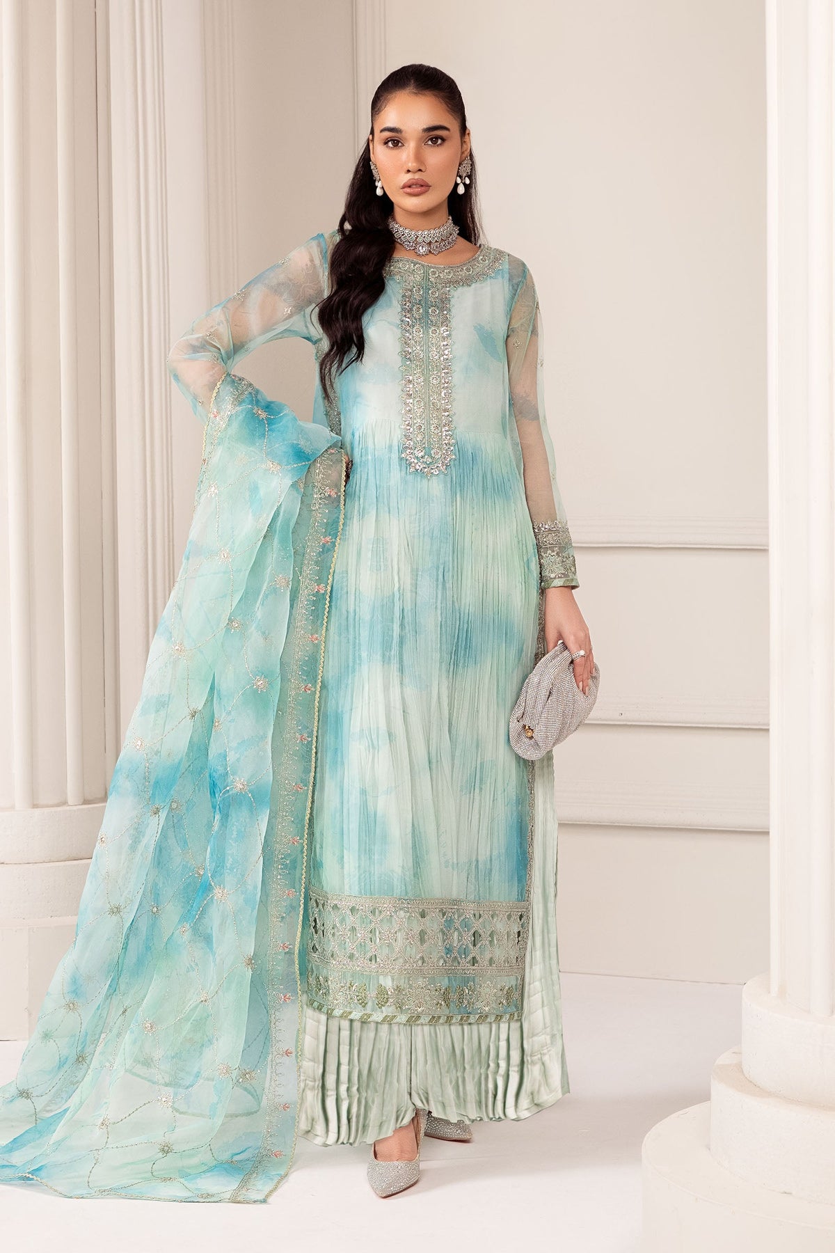 3 Piece Embroidered Organza Suit - SF420R1-ESM-FRZ