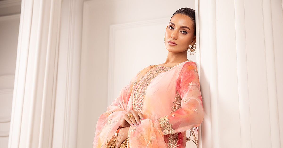 3 Piece Embroidered Organza Suit - SF420R1-ESM-PNK
