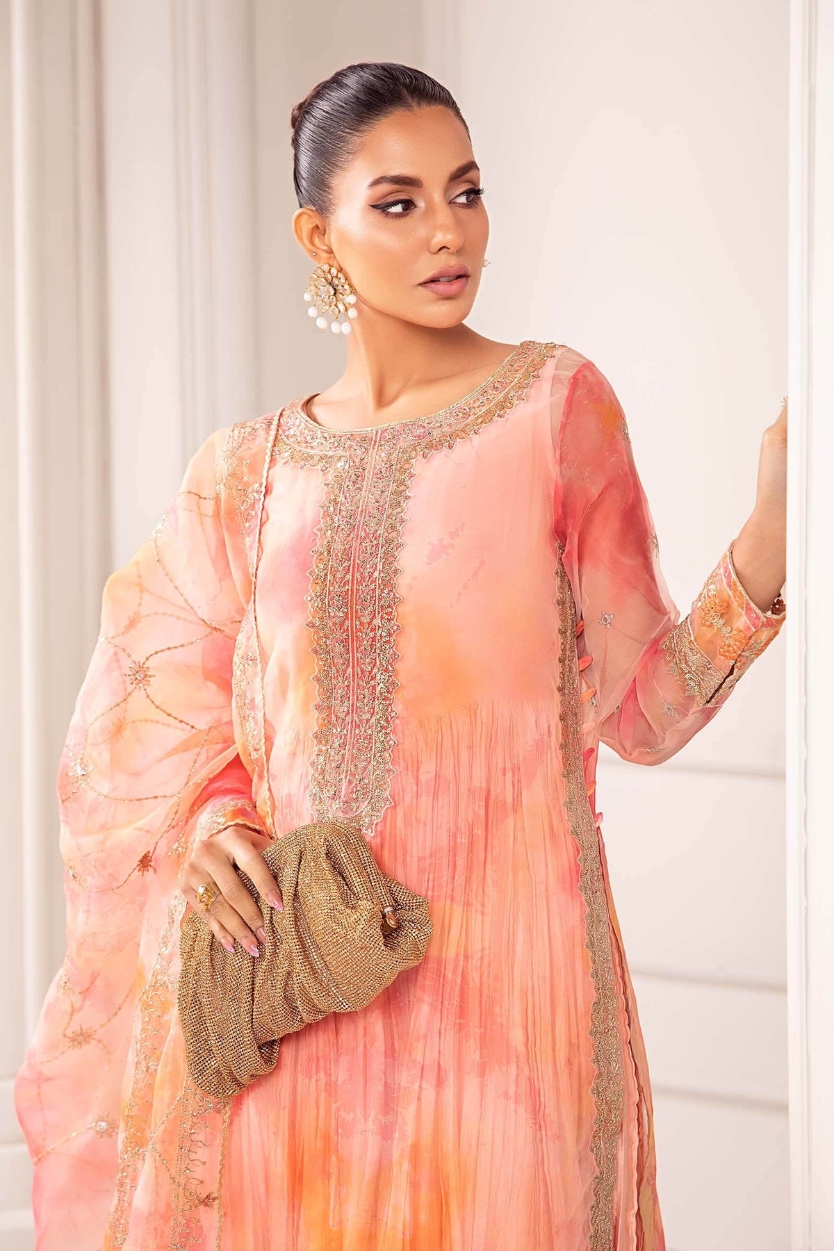 3 Piece Embroidered Organza Suit - SF420R1-ESM-PNK