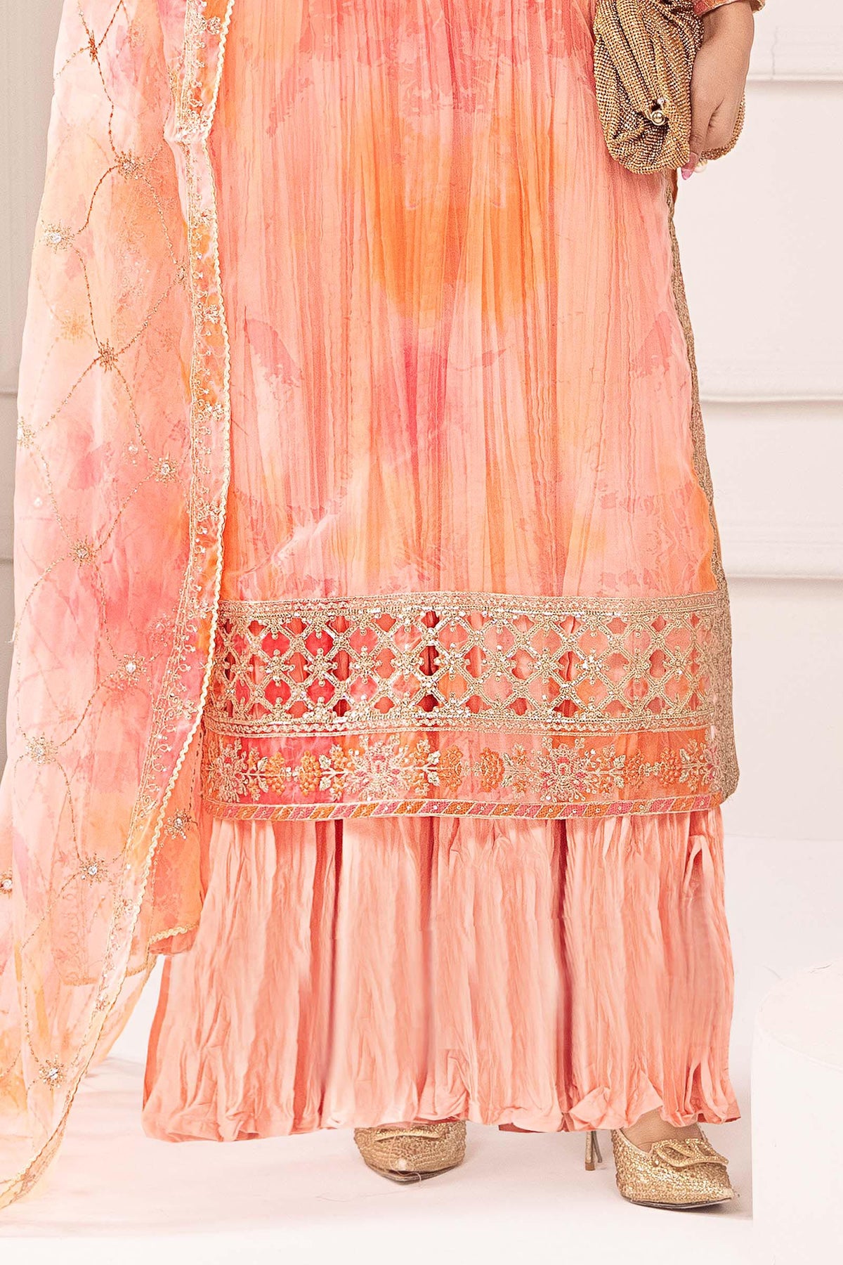 3 Piece Embroidered Organza Suit - SF420R1-ESM-PNK