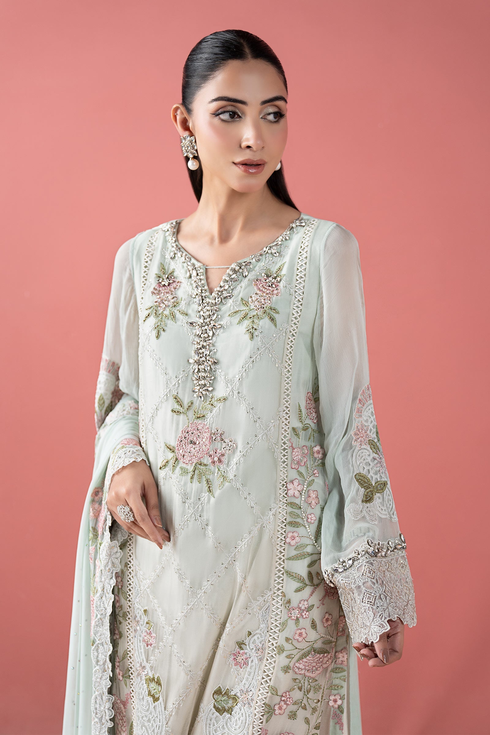 3 Piece Embroidered Chiffon Suit