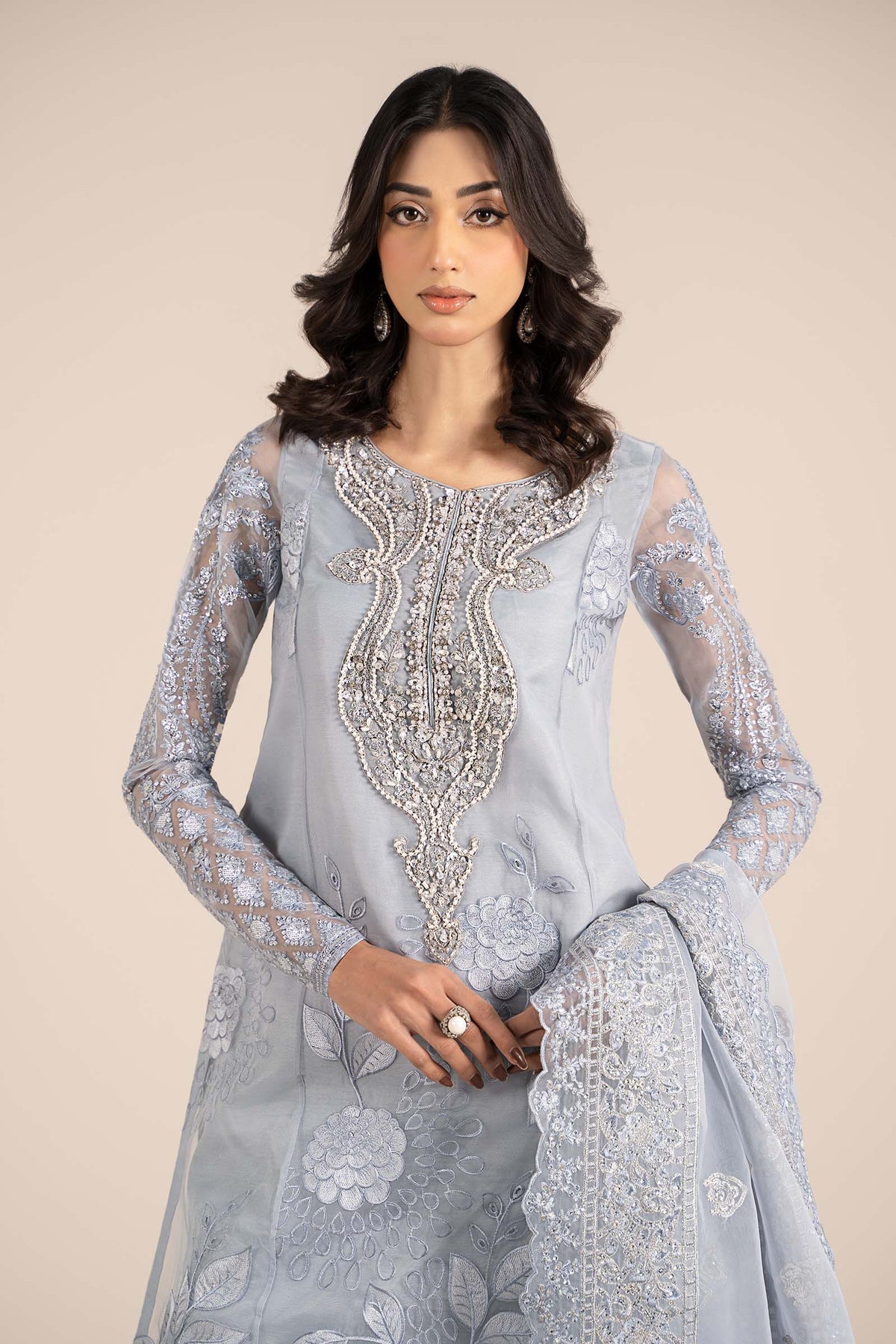 3 Piece Embroidered Organza Suit