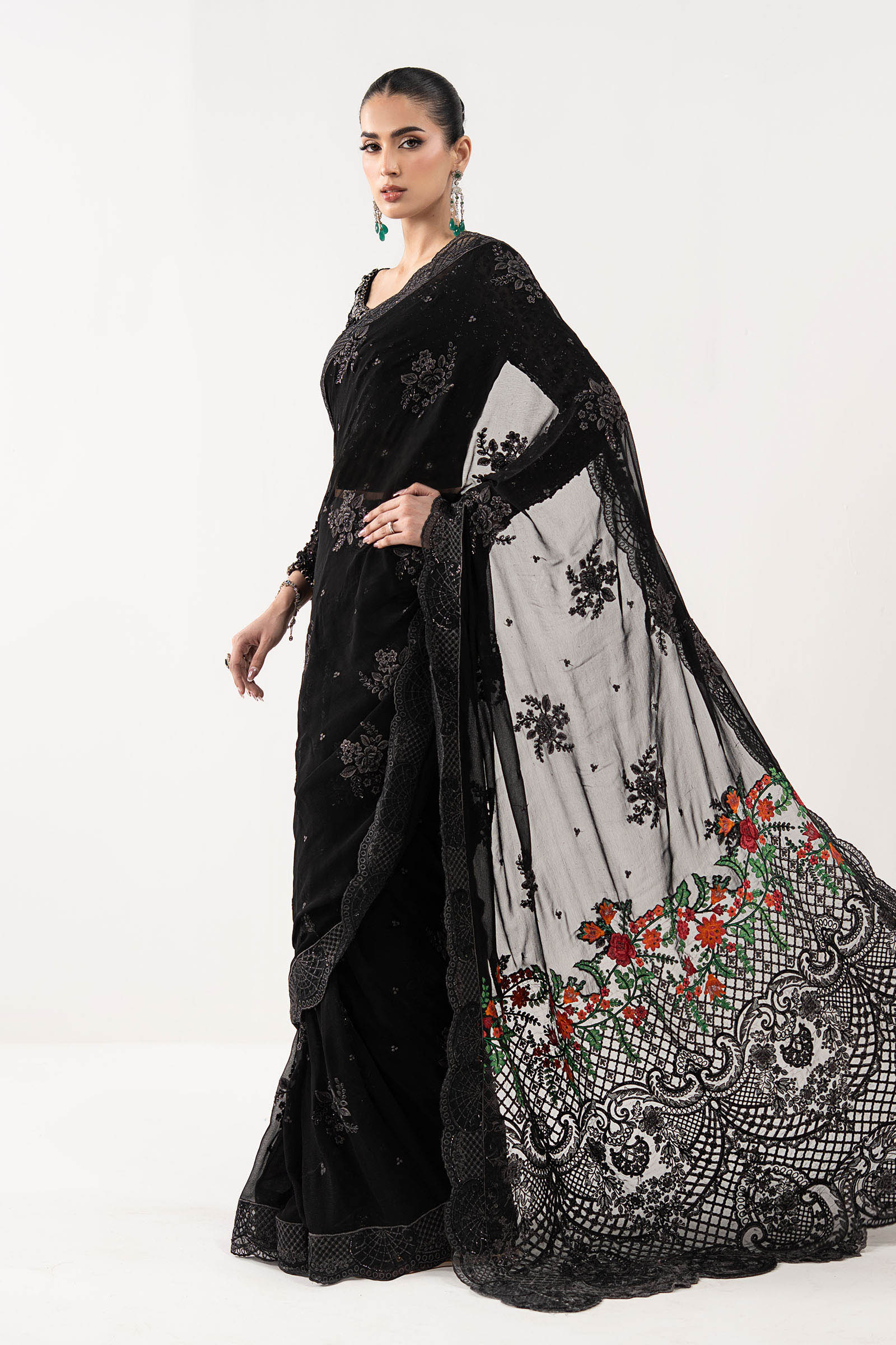 Embroidered Chiffon Saree