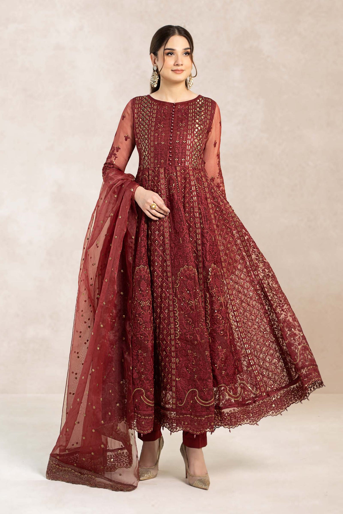 3 Piece Embroidered Frock