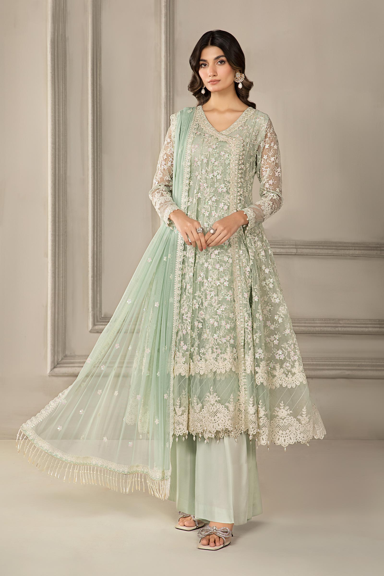 3 Piece Embroidered Organza Suit