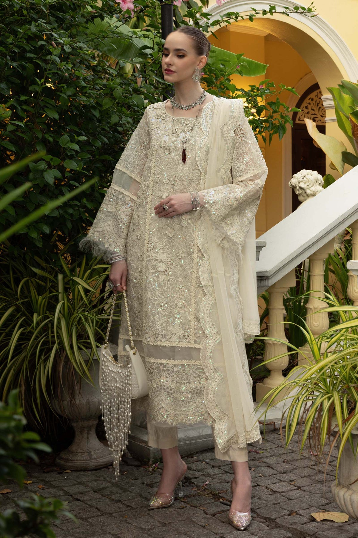 3 Piece Embroidered Organza Suit